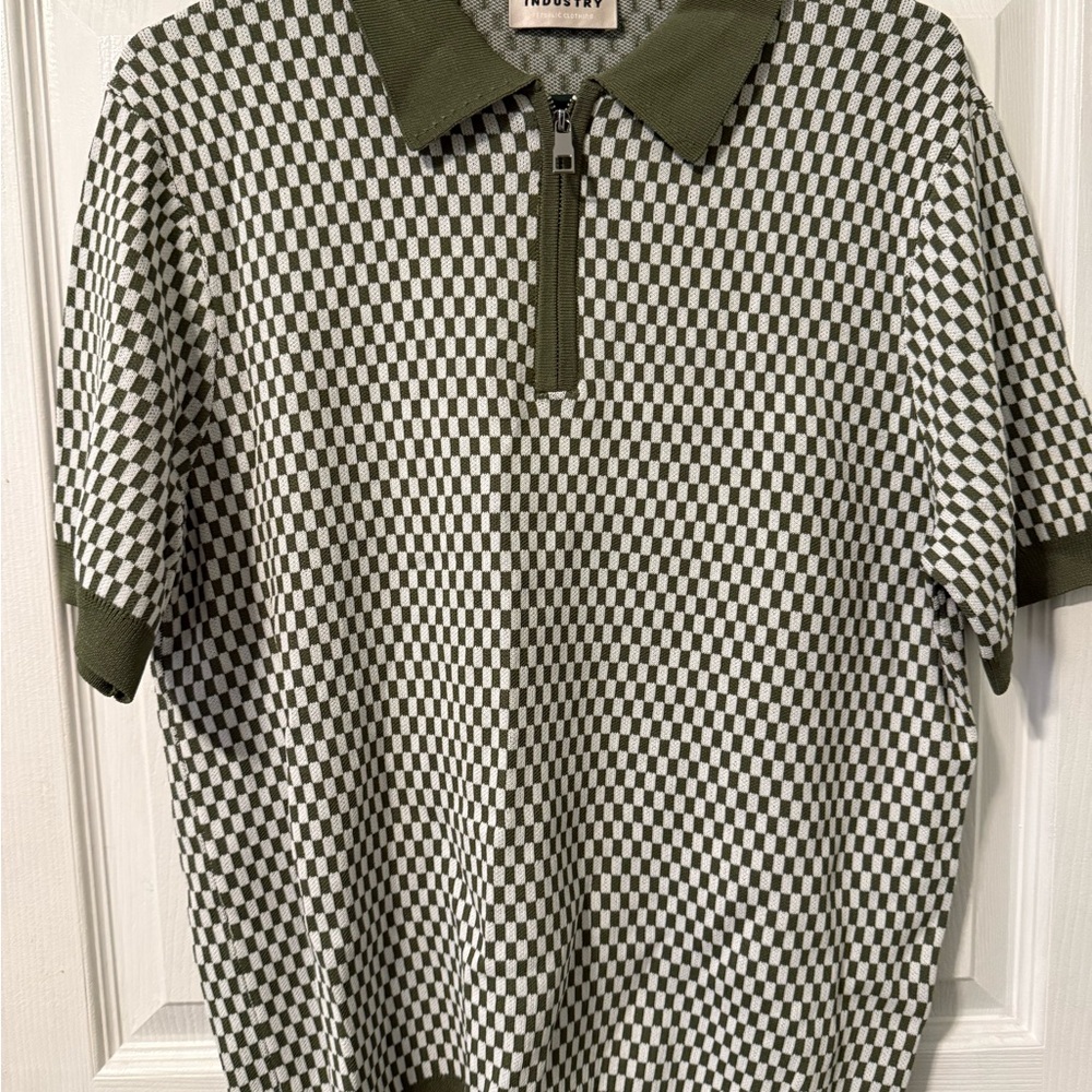 Industry Olive and White Check Polo Shirt